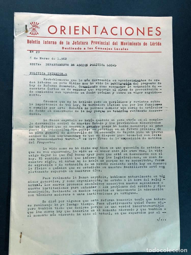 Documentos antiguos: ORIENTACIONES n&ordm; 20 / BOLET&Iacute;N JEFATURA PROVINCIAL DEL MOVIMIENTO DE L&Eacute;RIDA A&Ntilde;O 1962 / 6 P&Aacute;GINAS