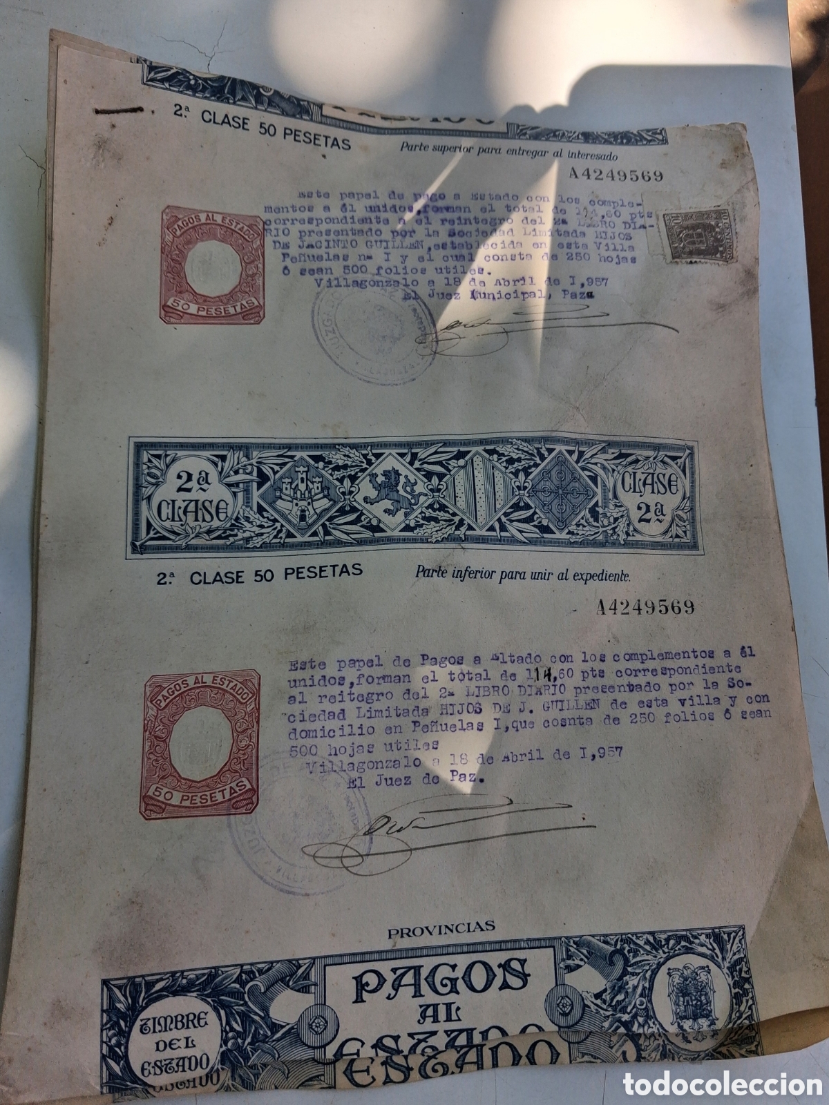 Documentos antiguos: HOLA DE PAPEL DE PAGOS AL ESTADO 2 CLASE 50 PESETAS