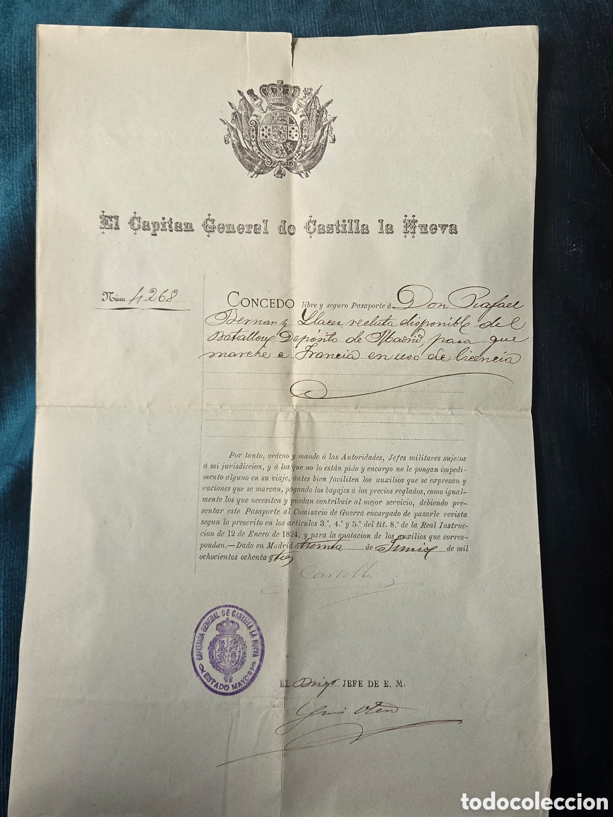 Old Documents: PASAPORTE MILITAR MADRID 1883