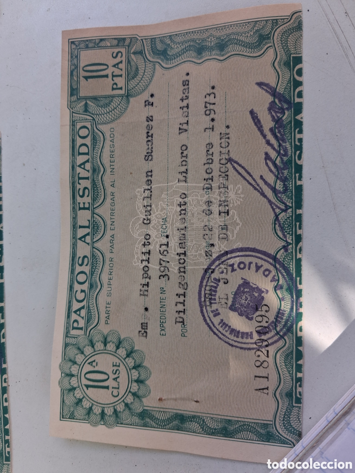 Documentos antiguos: ANTIGUO DOCUMENTO PAGOS AL ESTADO 10 PESETAS