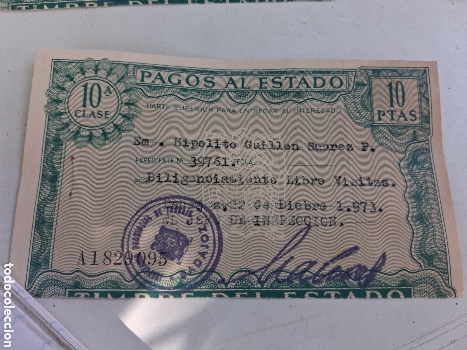 Documentos antiguos: ANTIGUO DOCUMENTO PAGOS AL ESTADO 10 PESETAS