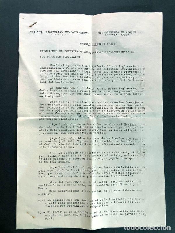 Documentos antiguos: CIRCULAR JEFATURA DEL MOVIMIENTO DE L&Eacute;RIDA 1961 / ELECCIONES CONSEJEROS PROVINCIALES