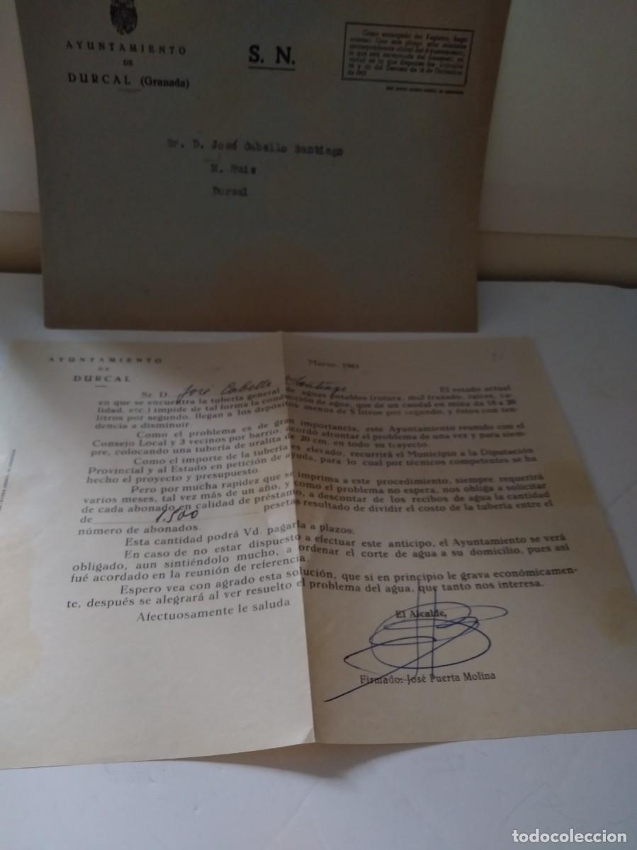 Documentos antiguos: CARTA CON SOBRE PARA EL AYUNTAMIENTO DE DURCAL GRANADA POR ALGUN PROBLEMA A&Ntilde;O 1961
