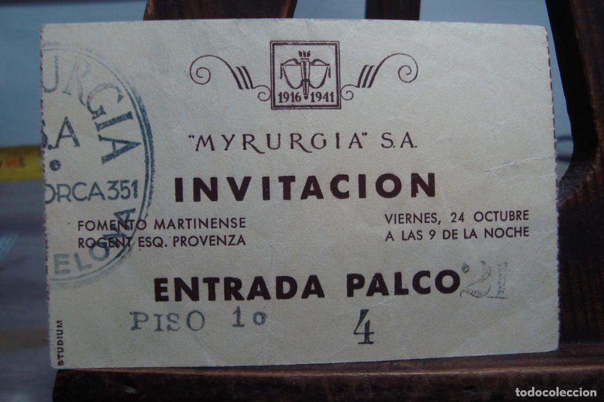 Documentos antiguos: ANTIGUA INVITACION MYRURGIA S.A PERFUMERIA. FOMENTO MARTINENSE BARCELONA 1941