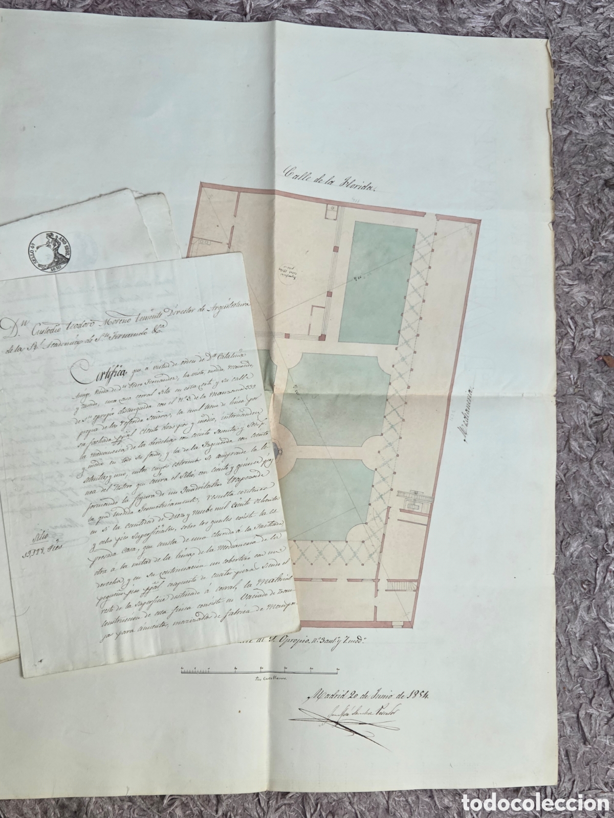Alte Dokumente: MADRID 1854 TASACI&Oacute;N Y PLANO DE UNA CASA EN LA CALLE DE LA FLORIDA