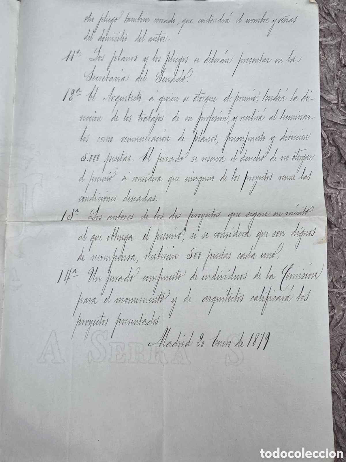 Documentos antiguos: MADRID 1879 BASES PARA EL CONCURSO DE CONSTRUCCI&Oacute;N DEL MONUMENTO A COL&Oacute;N - Foto 2