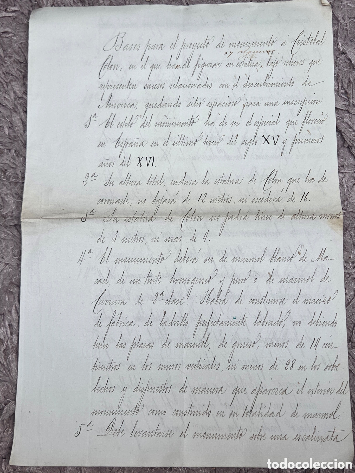 Documentos antiguos: MADRID 1879 BASES PARA EL CONCURSO DE CONSTRUCCI&Oacute;N DEL MONUMENTO A COL&Oacute;N - Foto 1