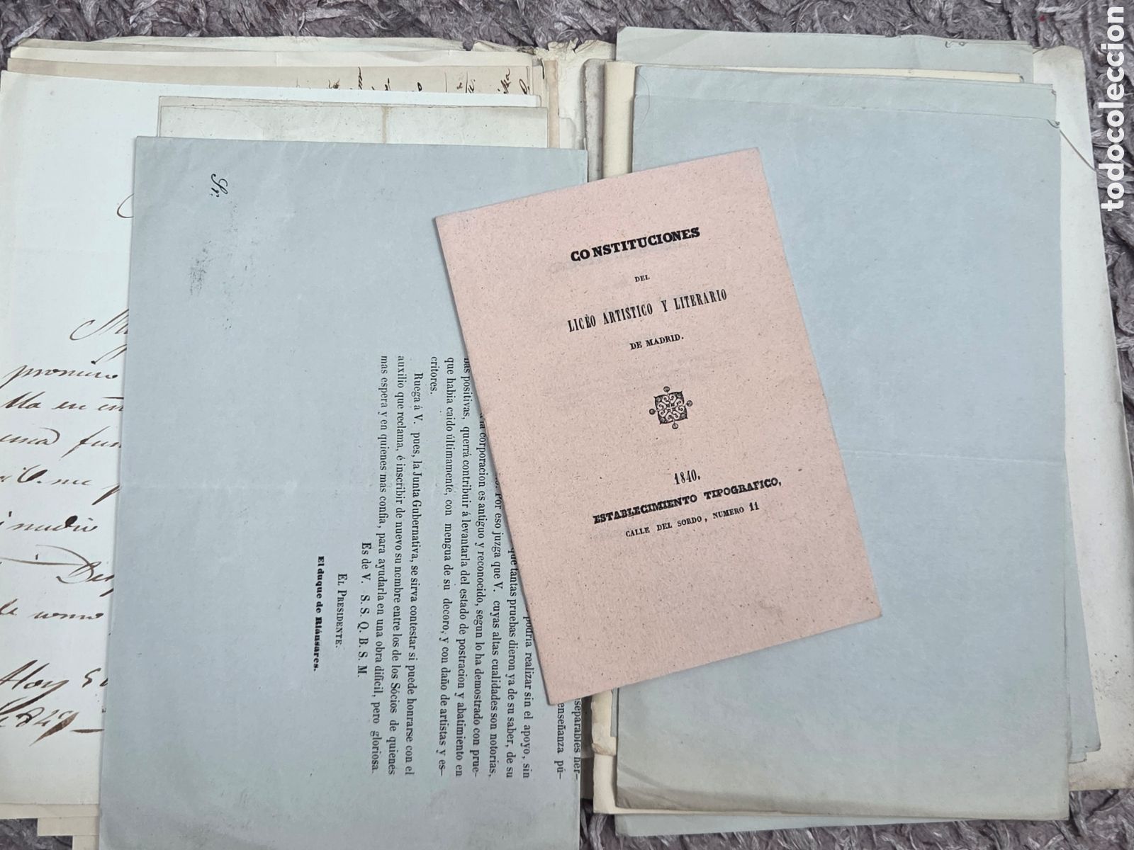 Documentos antigos: MADRID D&Eacute;CADA 1840 LEGAJO DE DOCUMENTOS REFERENTES AL LICEO ART&Iacute;STICO Y LITERARIO