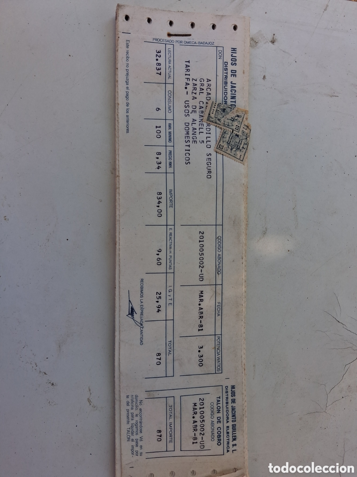 Documentos antiguos: LOTE DE RECIBOS O TALON DE LUZ ANTIGUO