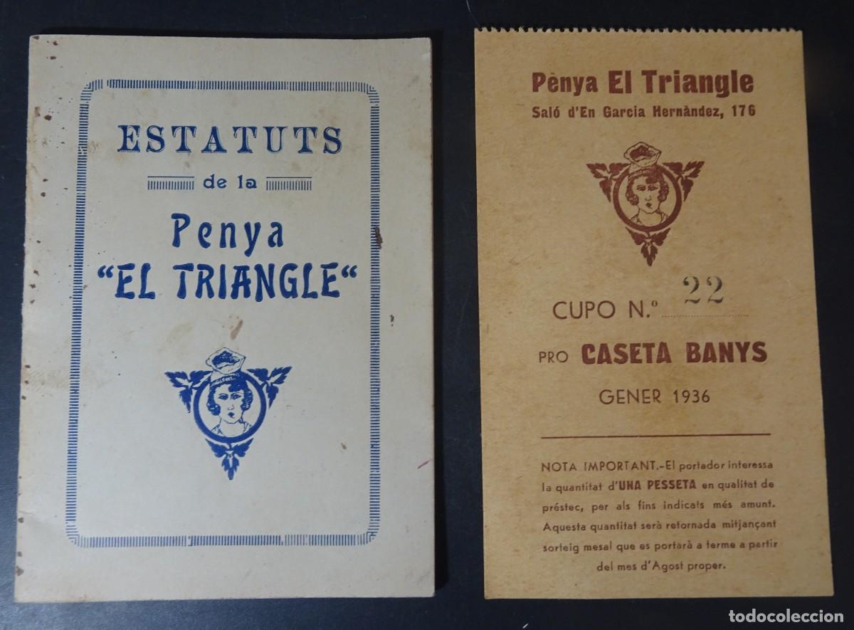 Alte Dokumente: ESTATUTS DE LA PENYA EL TRIANGLE + CUP&Oacute; CASETA BANYS, 1936 , BARCELONA, VER FOTOS