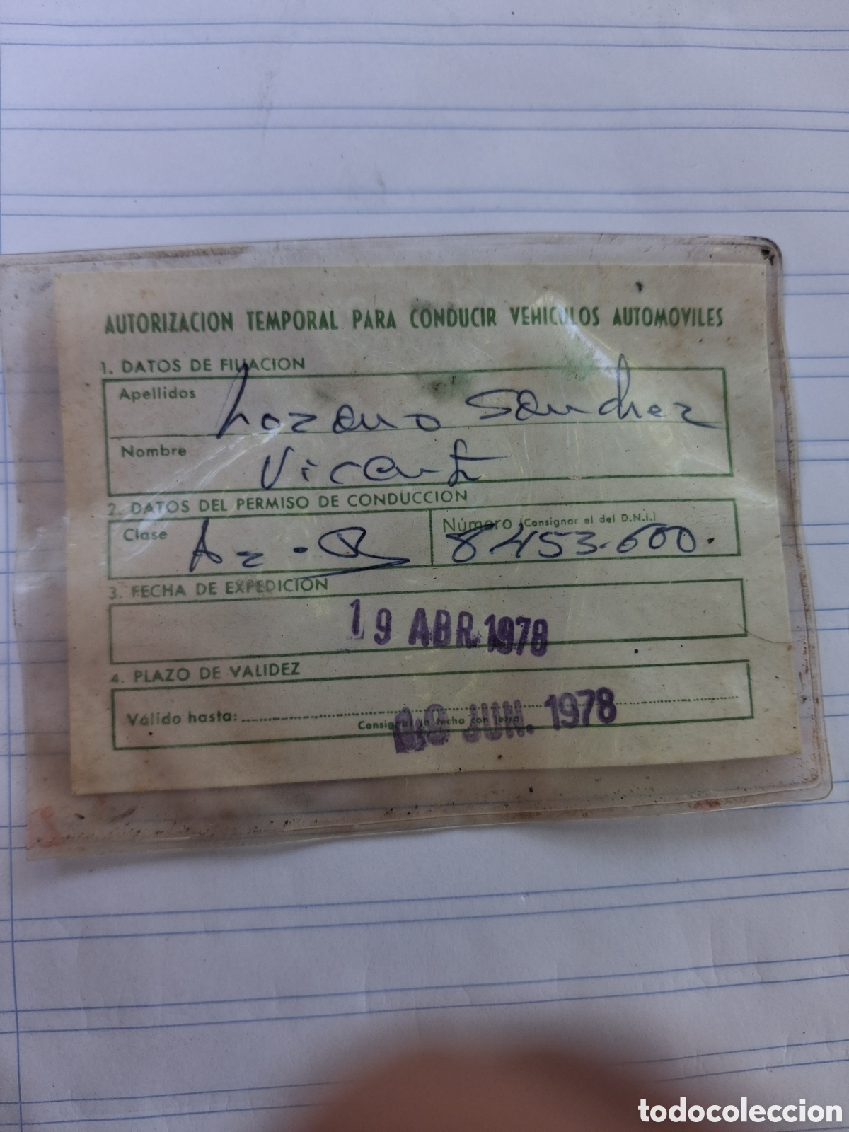 Documentos antiguos: ANTIGUO CARNET AUTORIZACION PARA CONDUCIR VEH&Iacute;CULOS AUTOMOVILES