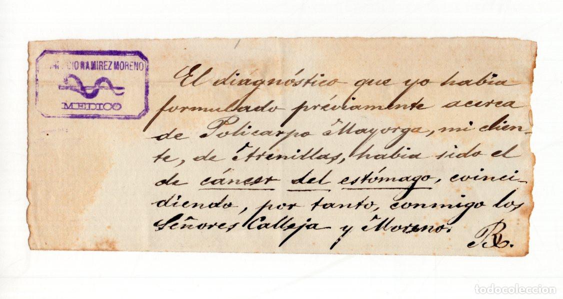 Alte Dokumente: MANUSCRITO M&Eacute;DICO HIST&Oacute;RICO. DIAGN&Oacute;STICO DE C&Aacute;NCER FIRMADO POR EL DR. RAM&Iacute;REZ MORENO. PIEZA &Uacute;NICA