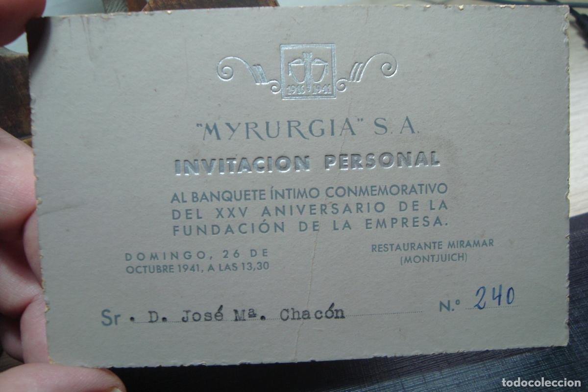 Documentos antiguos: INVITACION BANQUETE XXV ANIVERSARIO MYRURGIA S.A PERFUMERIA. RESTAURANTE MIRAMAN MONTJUICH 1941