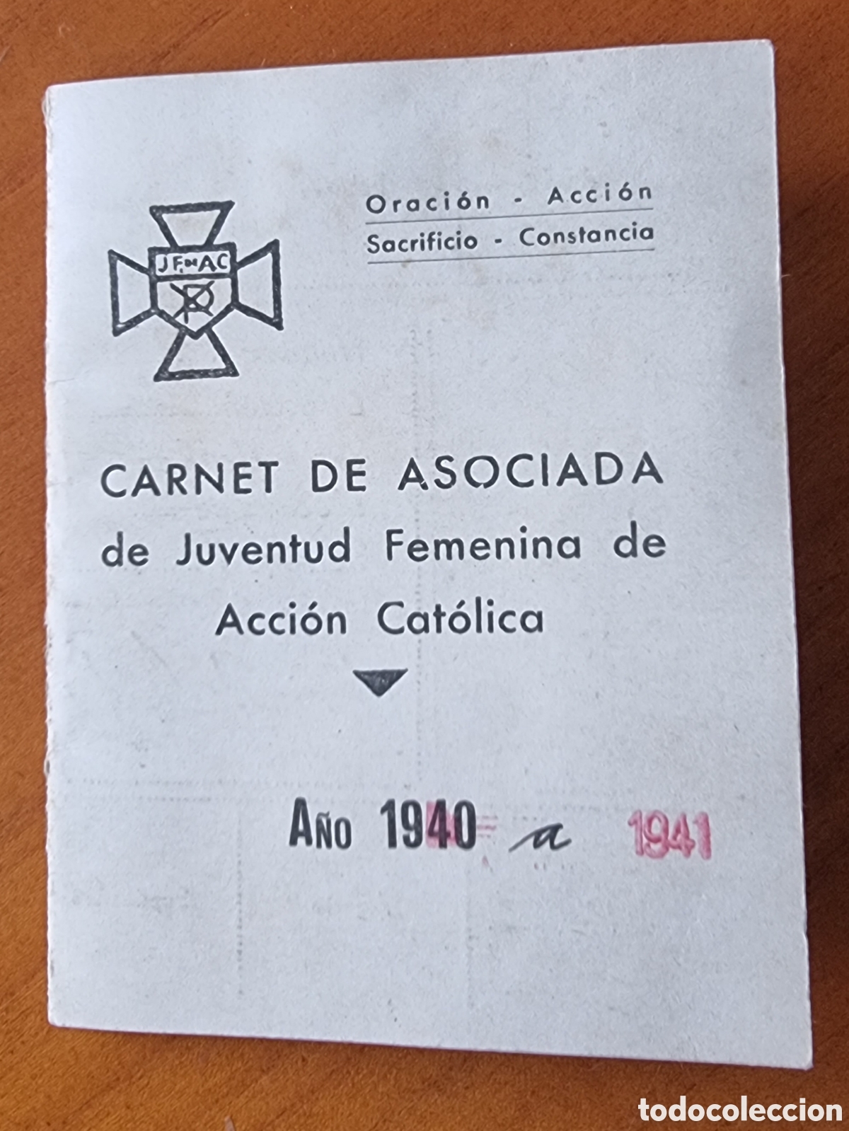Documentos antiguos: Carnet Juventud Acci&oacute;n Cat&oacute;lica 1940 original cupones R10234