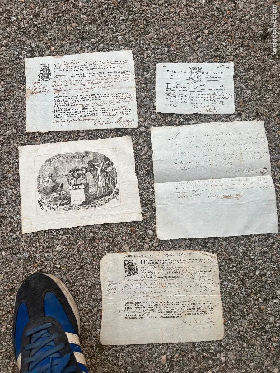 Documentos antiguos: Recibos y grabado naval tema Mar&iacute;timo Salou c&aacute;diz documentos canet de mar