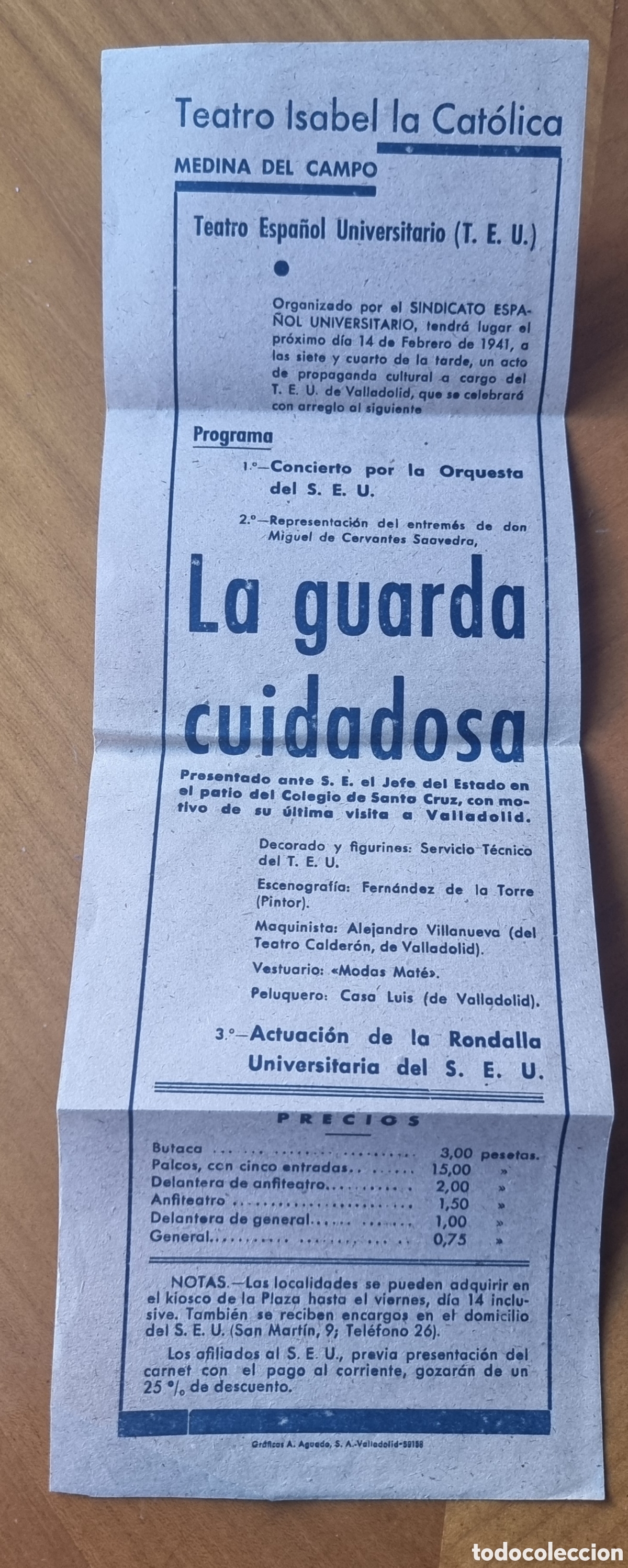 Documentos antiguos: Programa teatro Seu Guerra Civil Medina del Campo Valladolid ved foto R10251