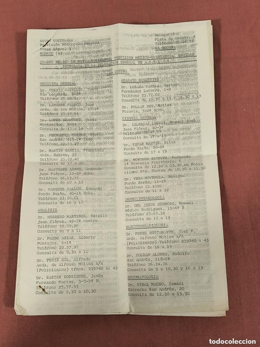 Documentos antigos: Cuadro M&eacute;dico Mutua Hostelera ADESLAS La Coru&ntilde;a &ndash; Documento Antiguo
