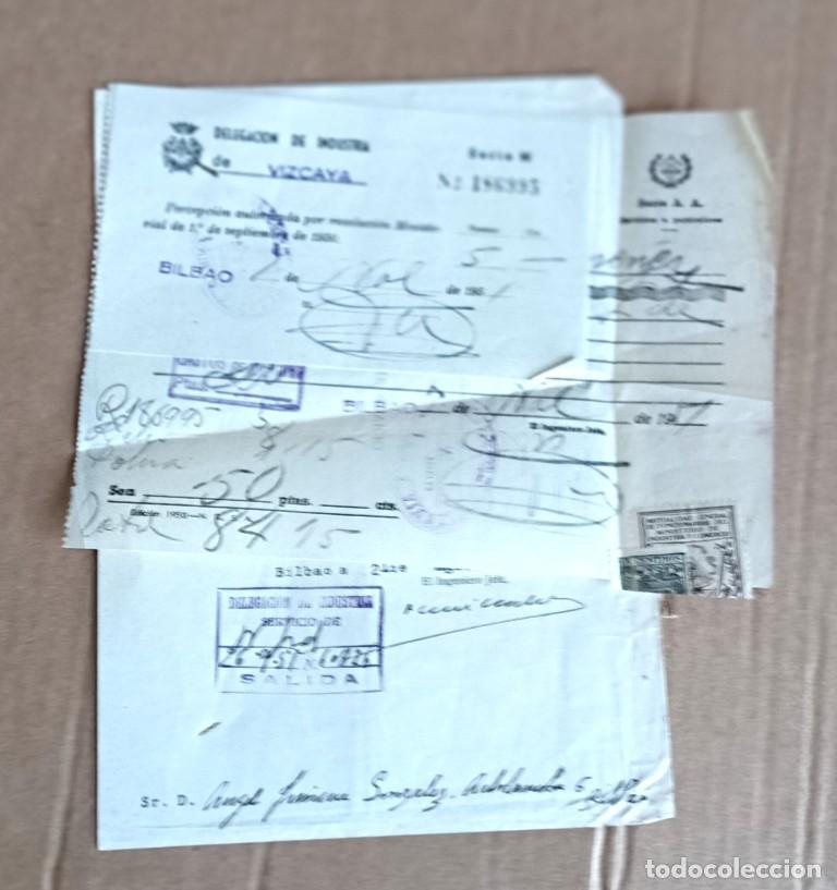 Documentos antiguos: 3 documentos - delegaci&oacute;n de industria de Vizcaya &ndash; Bilbao 1951