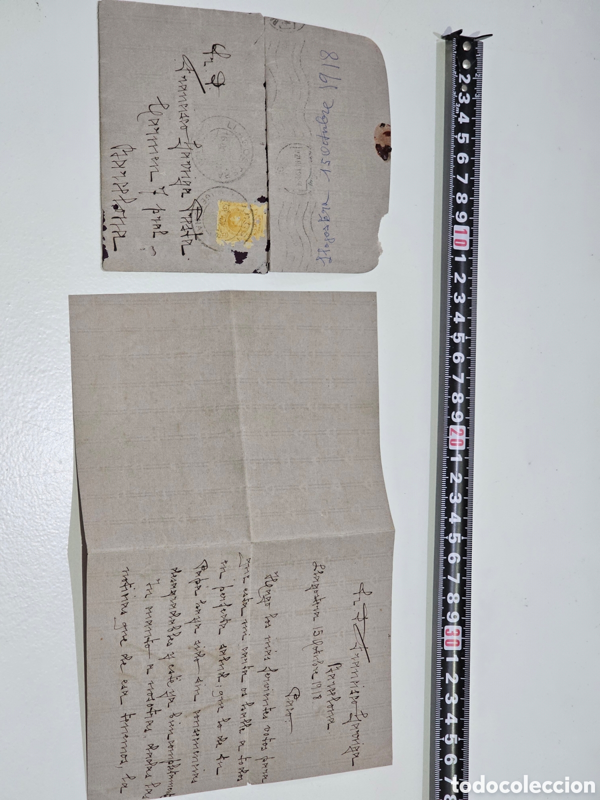 Documentos antiguos: ​Carta Manuscrita Antigua (1918) con Sobre Francisco Garriga Barcelona Llagostera