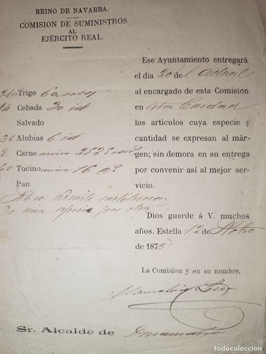 Documentos antiguos: Lote 2 docum.Guerras carlistas carta recibo carlismo Navarra Estella 1875-1876 franquicia carlista