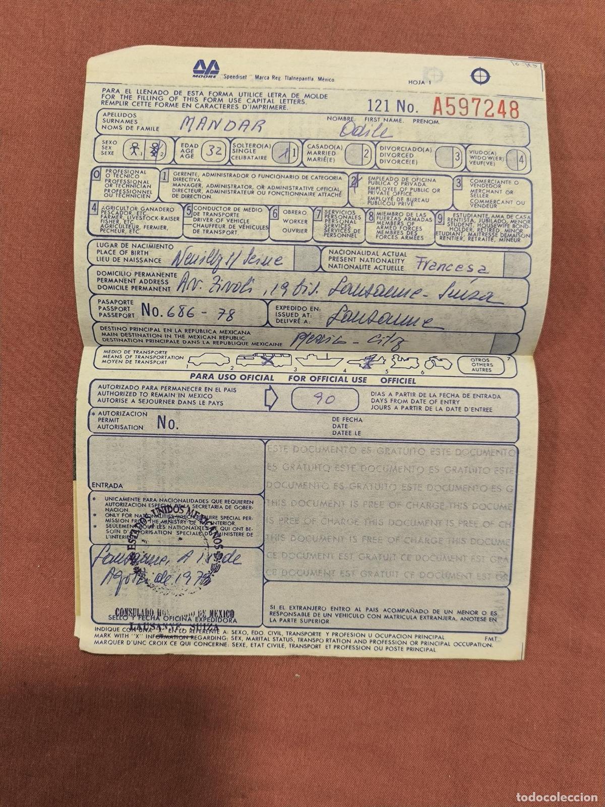 Documents Anciens: Documento Antiguo Visado M&eacute;xico - Formulario Documento Antiguo Coleccionismo de Papel
