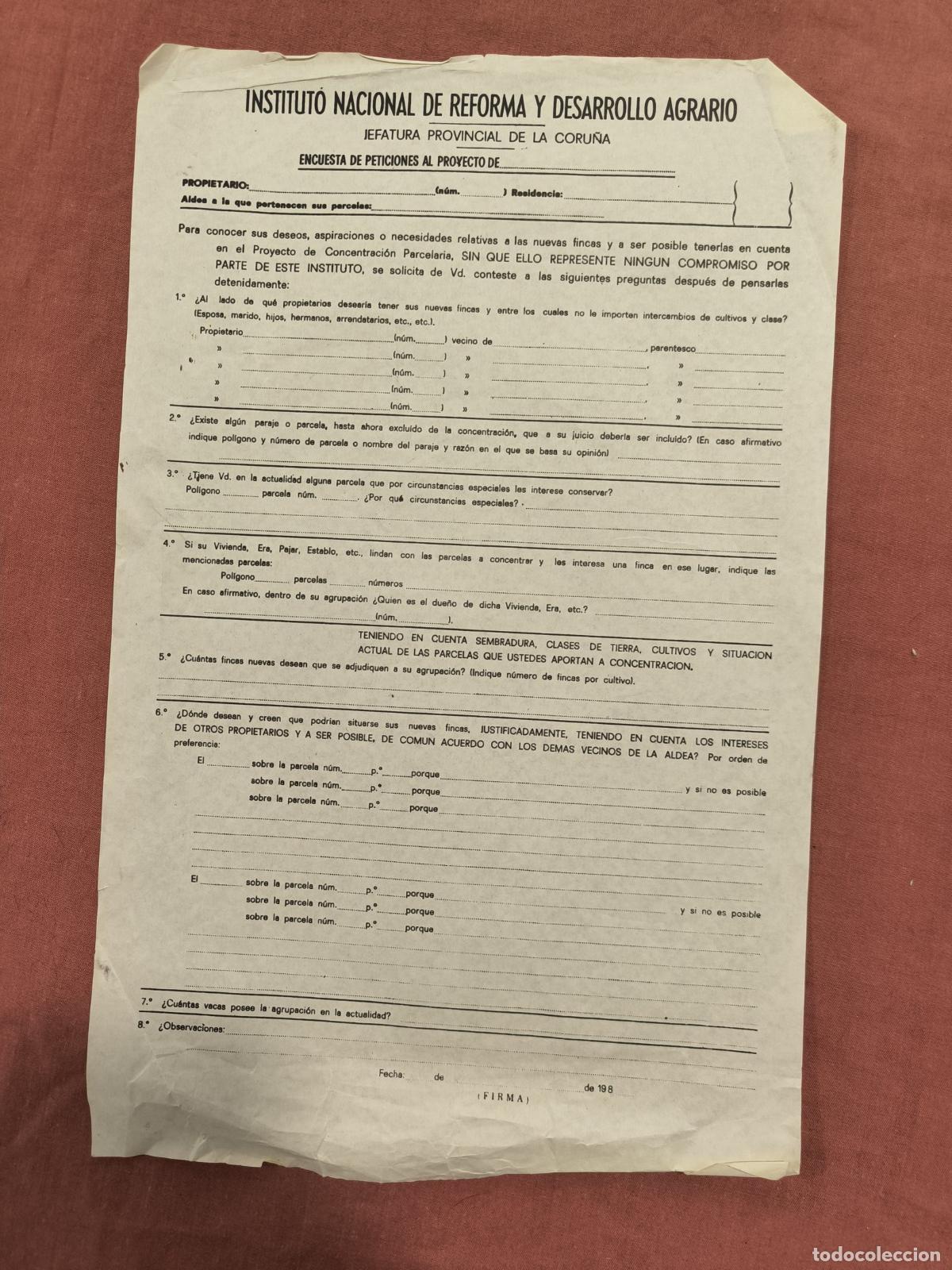 Documenti antichi: Documento Antiguo Reforma Agraria - Formulario Antiguo Coleccionismo de Papel