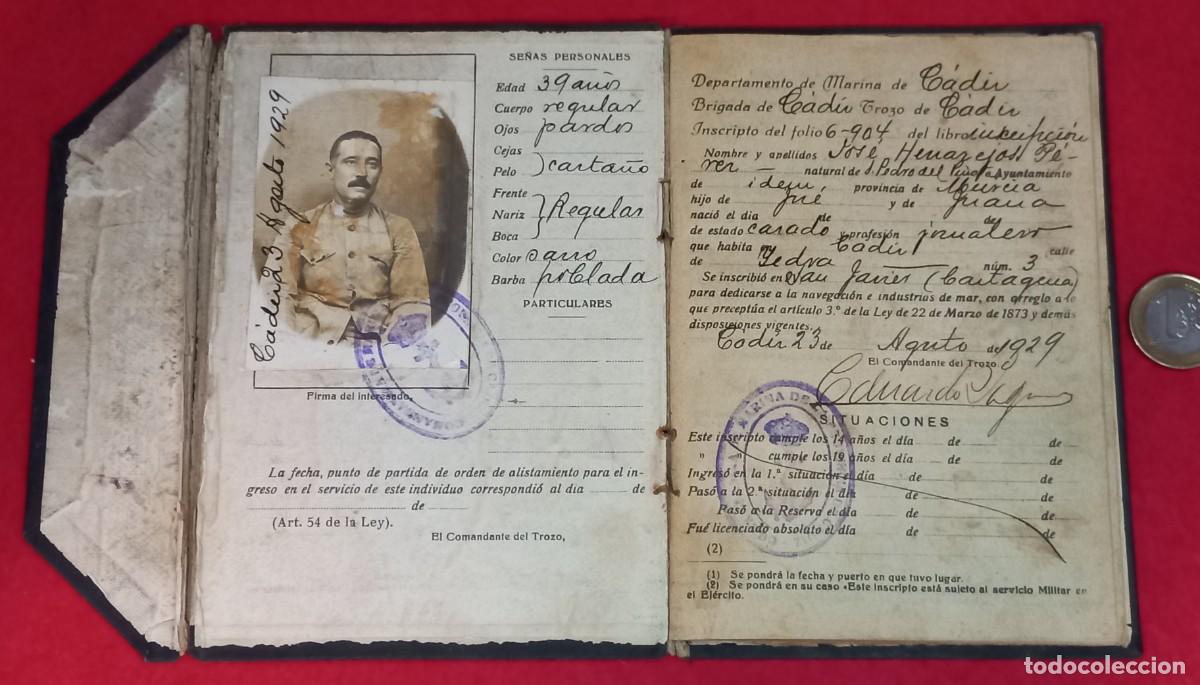 Documentos antiguos: LIBRETA DE INSCRIPCION MARITIMA - CADIZ 1929 - Foto 1