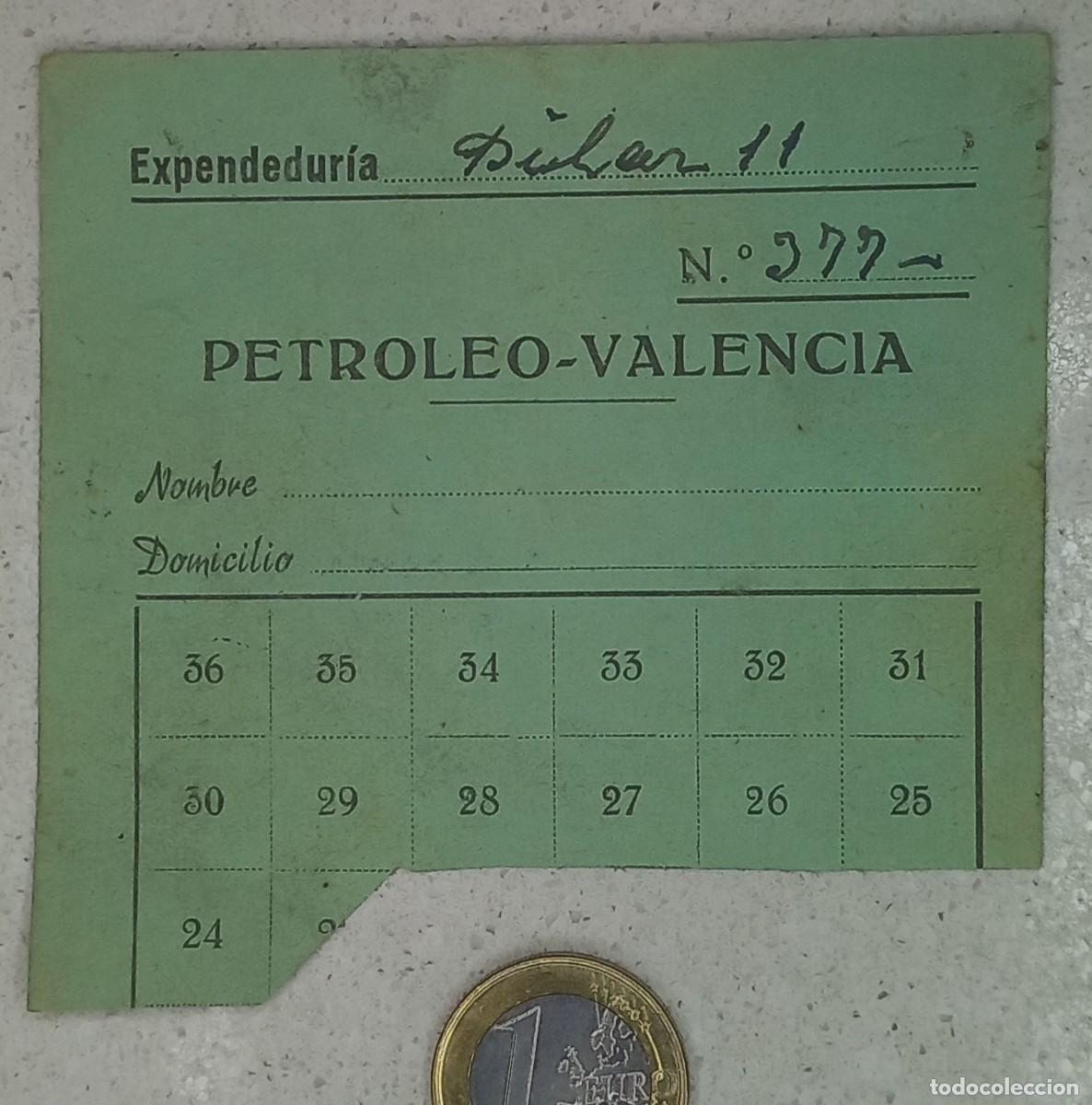Documentos antiguos: ANTIGUA TARJETA DE RACIONAMIENTO DE PETROLEO DE VALENCIA