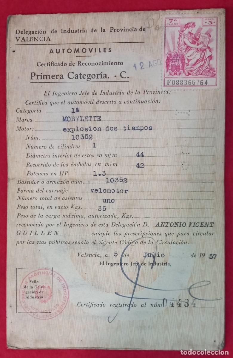 Documentos antiguos: DOCUMENTACION MOBYLETTE - VALENCIA 1957 - Foto 4