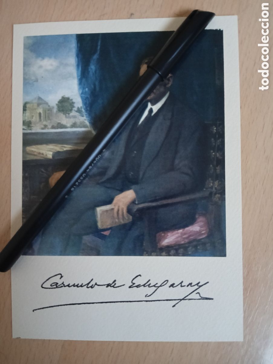 Documentos antiguos: Carmelo de Echegaray. Tarjet&oacute;n con aut&oacute;grafo impreso.