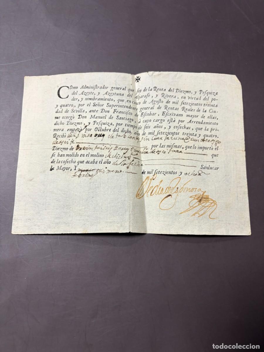 Documentos antiguos: SEVILLA, 1708. CONTRATO DE ARRENDAMIENTO POR MOLIENDA DE ACEITE.
