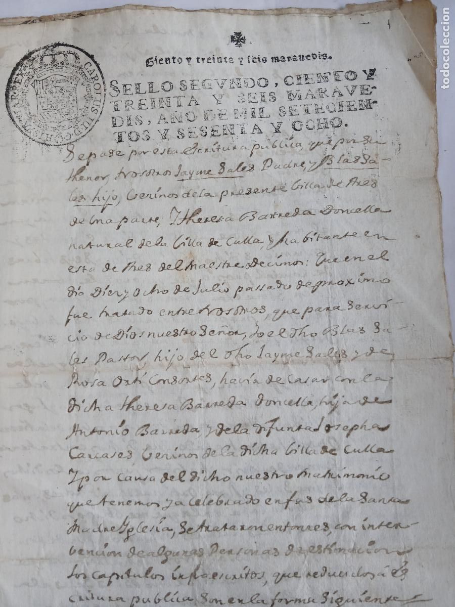 Old Documents: Manuscrito cl&aacute;usulas matrimonio B Sales T Barreda Ares (Castell&oacute;n)