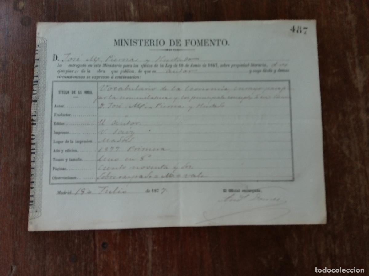 Alte Dokumente: Ministerio de Fomento. Registro de propiedad literaria. 1877