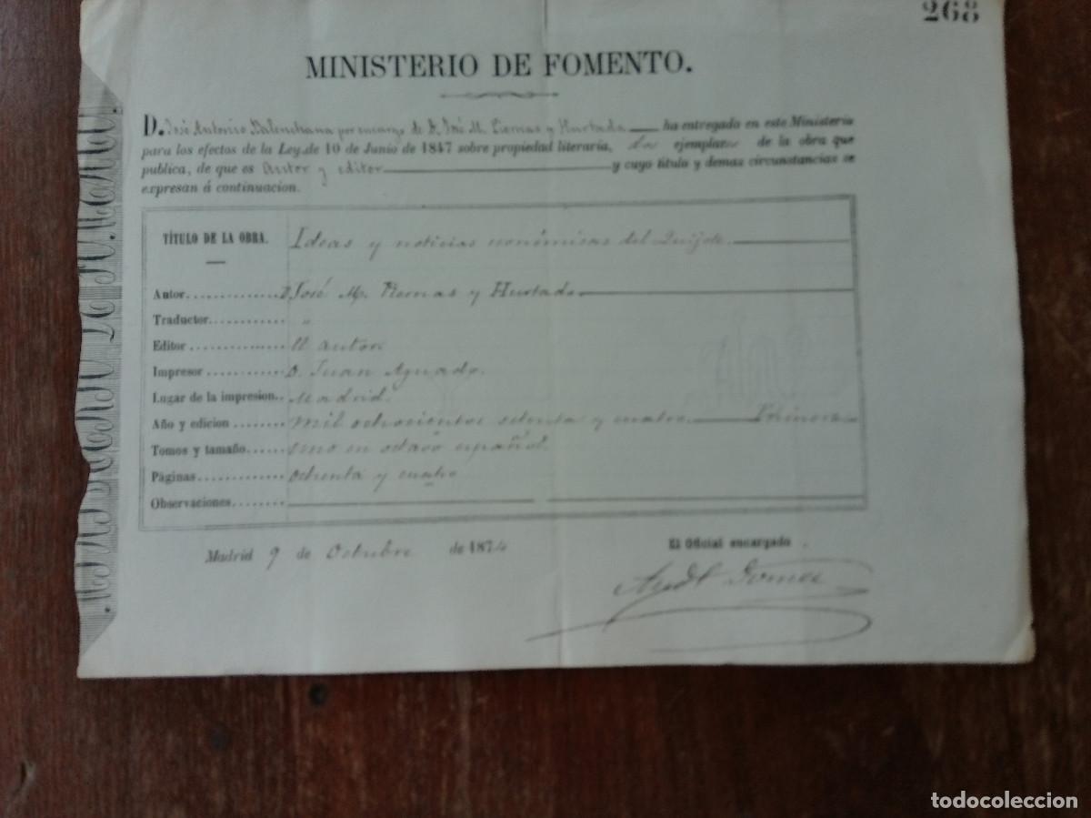 Old Documents: Ministerio de Fomento. Registro de propiedad literaria. 1874. Cervantina