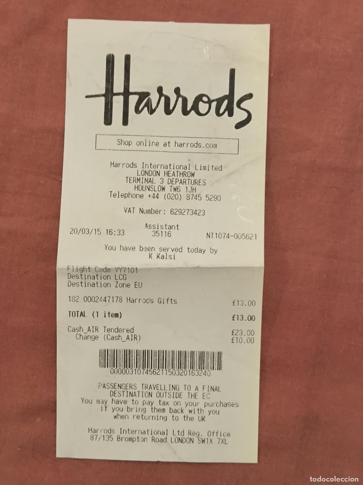 Documents Anciens: Documento Antiguo Ticket Recibo Harrods Londres Coleccionismo