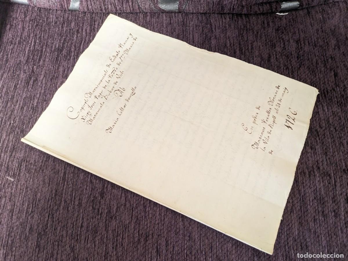 Documentos antiguos: Document manuscrit de Santa Maria de Matamala, Eudalt Planas y Xicoy 1726