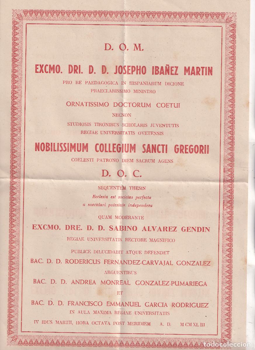 Documentos antiguos: DEFENSA DE TESIS EN LA UNIVERSIDAD DE OVIEDO. 1943. SABINO &Aacute;LVAREZ GEND&Iacute;N. IB&Aacute;&Ntilde;EZ MART&Iacute;N