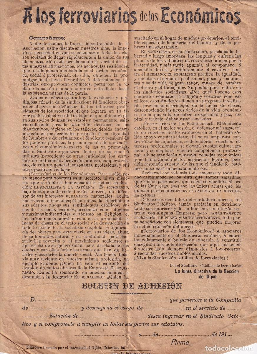 Old Documents: SINDICATO CAT&Oacute;LICO DE FERROVIARIOS. GIJ&Oacute;N. A LOS FERROVIARIOS DE ECON&Oacute;MICOS. ASTURIAS