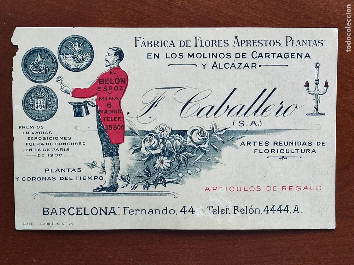 Documents Anciens: TARJETA ANTIGUA EL BEL&Oacute;N (MADRID) Y F. CABALLERO (BARCELONA) FLORES, APRESTOS Y PLANTAS