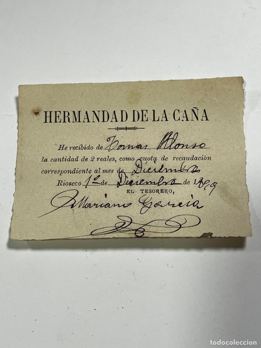 Documentos antiguos: MEDINA DE R&Iacute;OSECO. 1908. HERMANDAD DE LA CA&Ntilde;A. RECIBO MENSUAL.