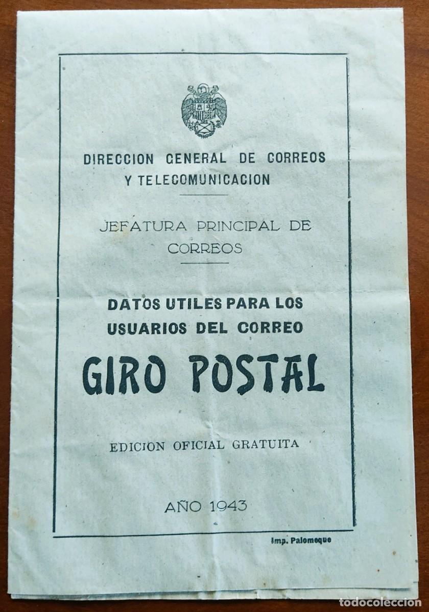 Documenti antichi: JEFATURA PRINCIPAL DE CORREOS - DATOS &Uacute;TILES USUARIOS DEL CORREO POSTAL A&Ntilde;O 1943