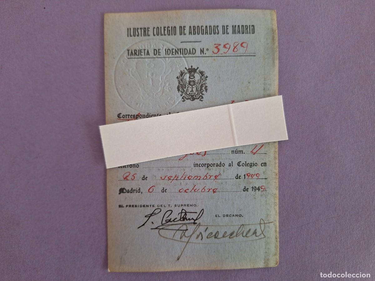 Documentos antiguos: ANTIGUO CARNET ILUSTRE COLEGIO DE ABOGADOS MADRID 1949