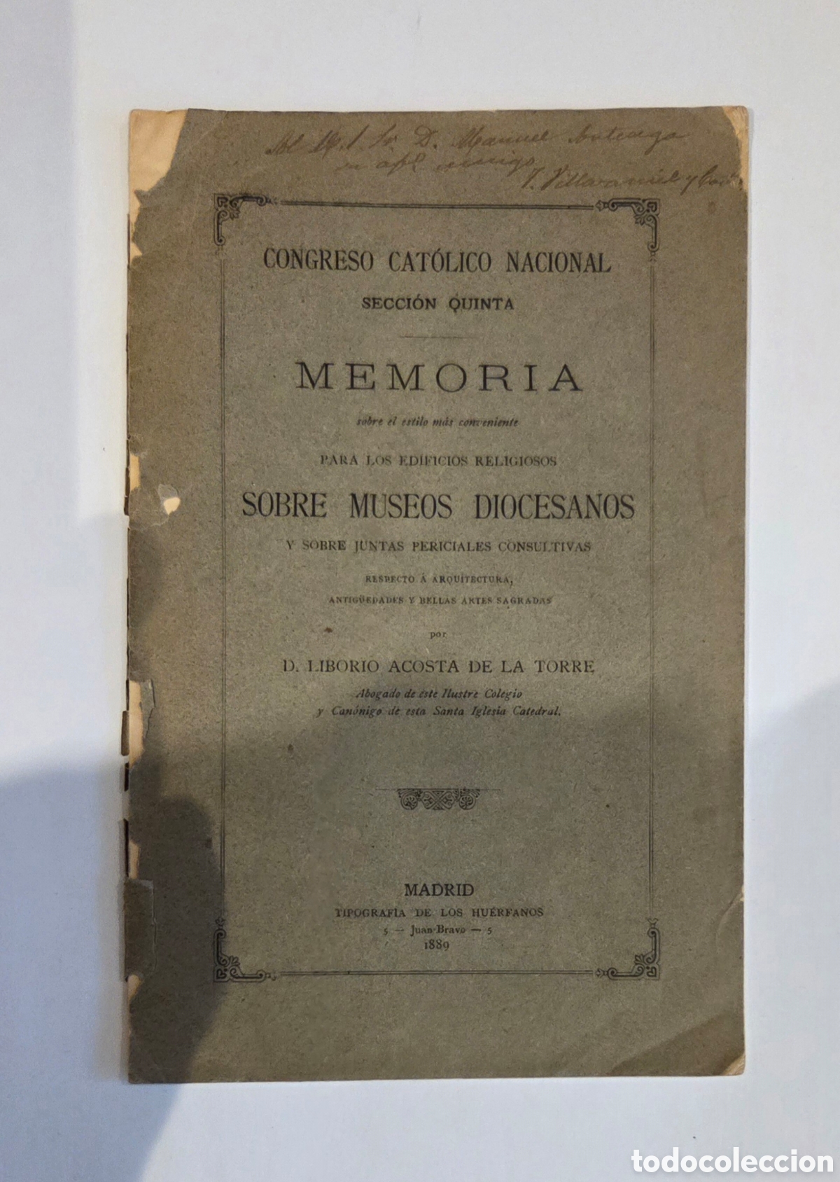 Documentos antiguos: Memoria sobre el estilo m&aacute;s conveniente para los edificios religiosos. 1889. - Foto 1