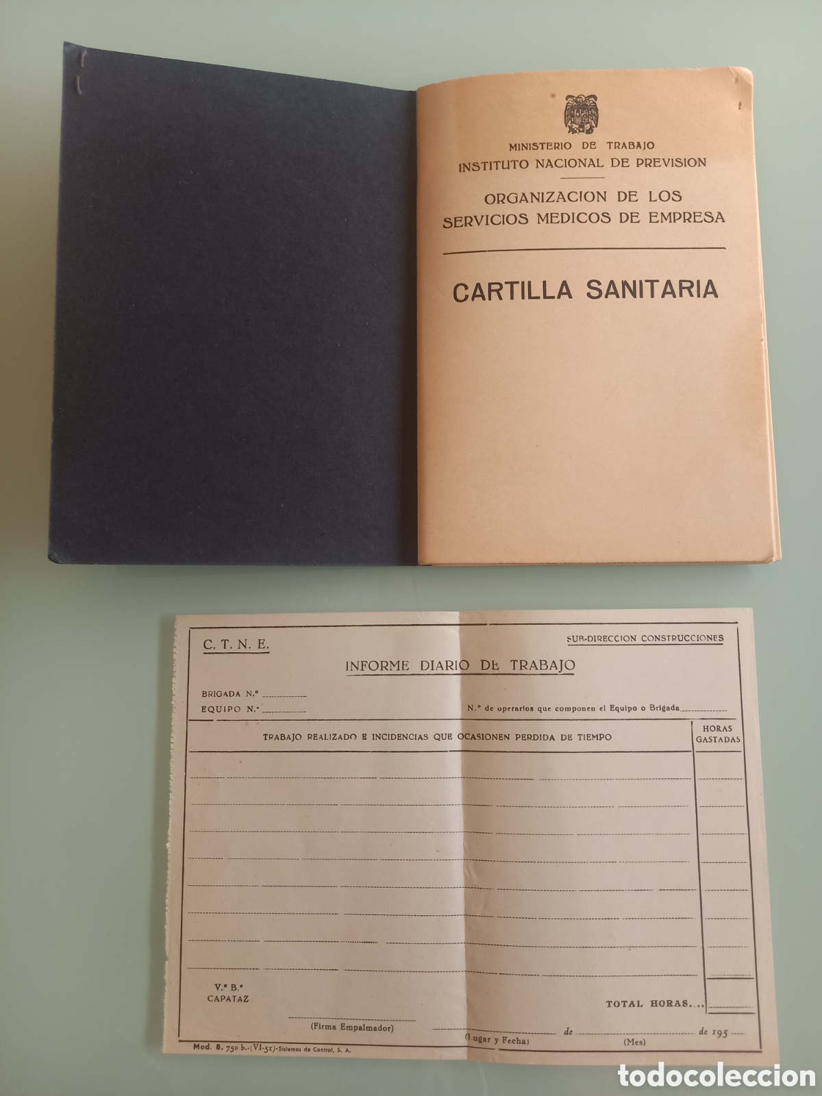 Documentos antiguos: Lote Hist&oacute;rico A&ntilde;os 60 Cartilla Sanitaria Empresa + Informe Trabajo CTNE Telefonica