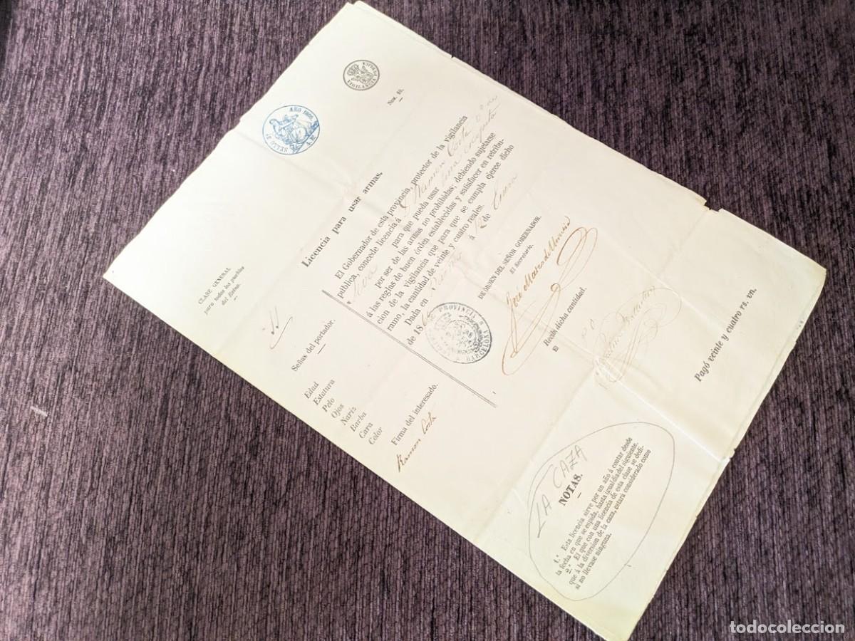 Documentos antiguos: Licencia para usar armas Ramon Costa 1860 - Foto 1