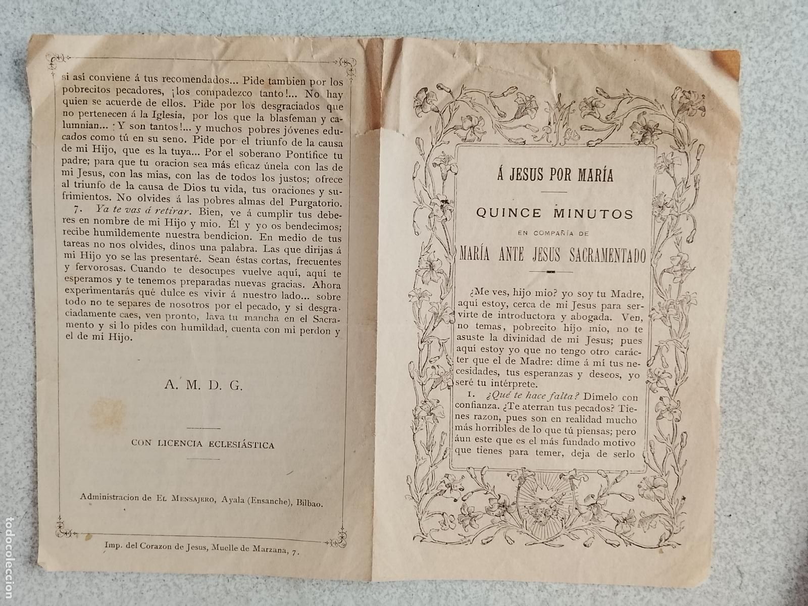 Documentos antiguos: DOCUMENTO DICTICO CON LICENCIA ECLESIASTICA ADMINISTRACION DE EL MENSAJERO AYALA BILBAO