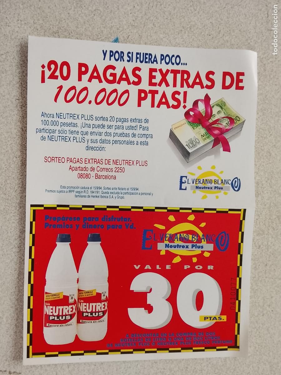 Documentos antiguos: ANTIGUO VALE POR 30 PESETAS LEJIA NEUTREX PLUS, RADIO ONDA CERO