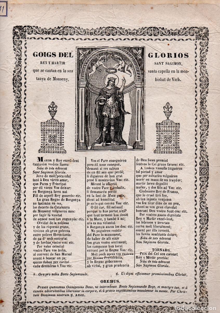 Documentos antiguos: [1866]. Goigs del Glorios Rey y Martir Sant Sagimon.