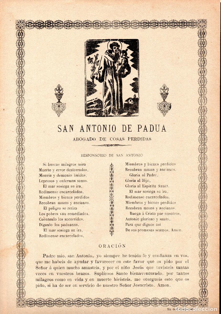 Documentos antiguos: [1906]. San Antonio de Padua. Abogado de cosas perdidas.
