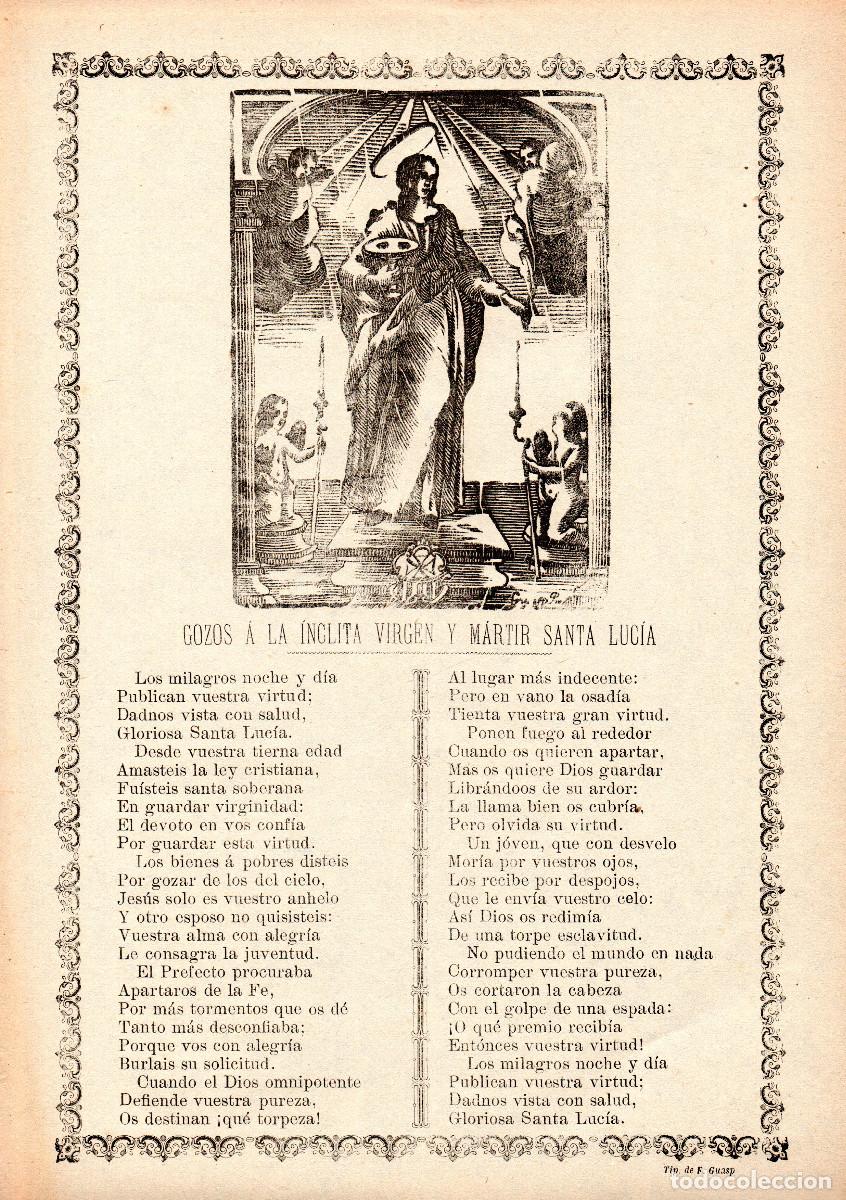 Documentos antiguos: Gozos &aacute; la &iacute;nclita Virgen y M&aacute;rtir Santa Luc&iacute;a.